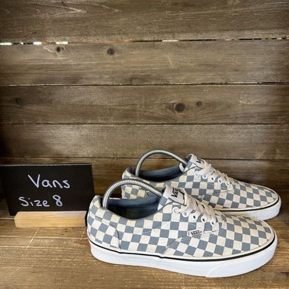 Mens Vans Era Check Gray Low Top Skateboarding Shoes Sneakers‎ Size 8 M GUC - Picture 1 of 6